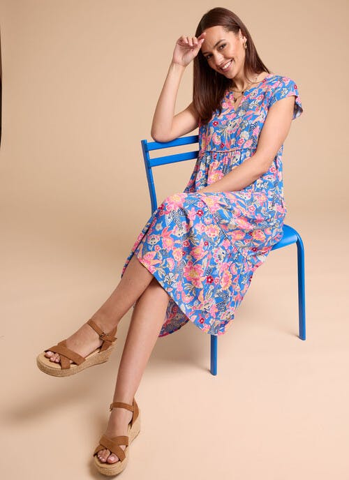 Floral Print Tiered Midi Dress