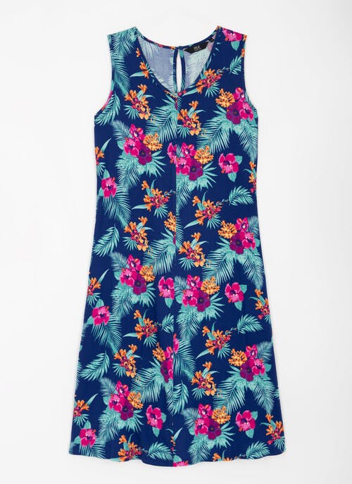 Hibiscous Print Midi Swing Dress