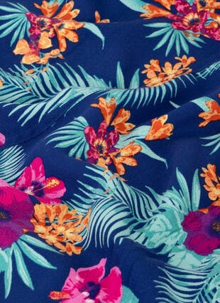 Hibiscous Print Midi Swing Dress