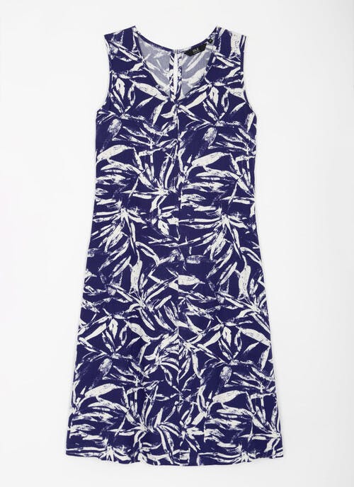 Palm Leaf Print Midi Swing Dress