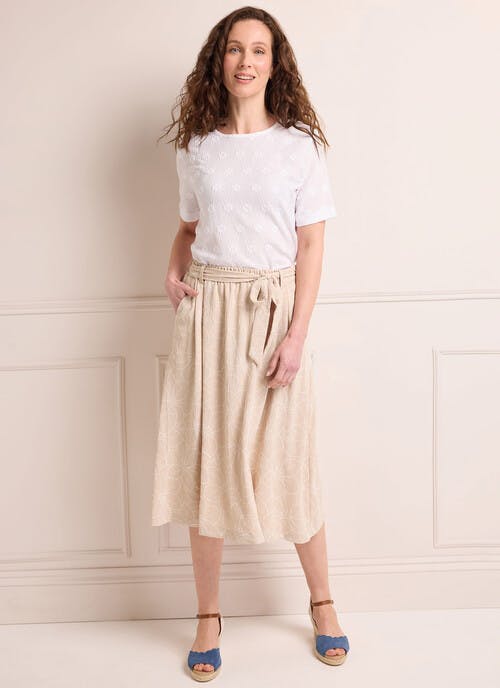 Floral Textured Tie Waist Midi Skirt