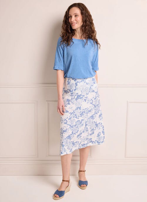 Soft Touch Floral Print A-Line Midi Skirt