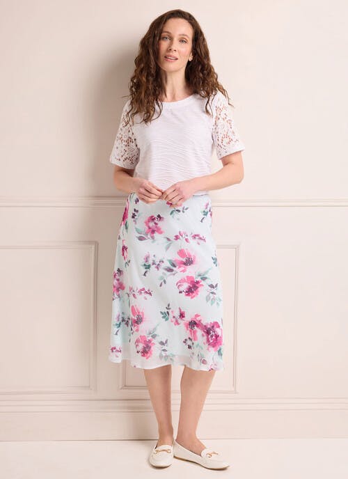 Chiffon Floral Print A-Line Midi Skirt