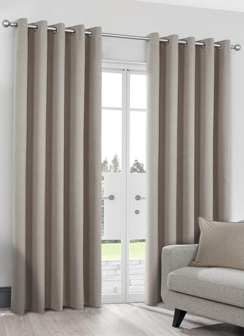 Herringbone Blackout Natural Eyelet Curtains