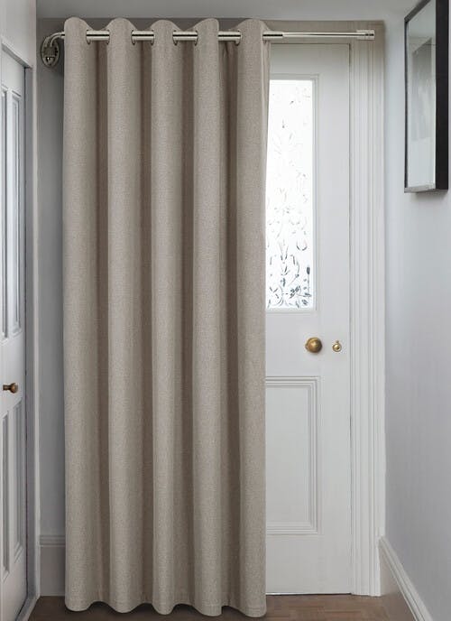 Herringbone Blackout Natural Eyelet Door Curtain