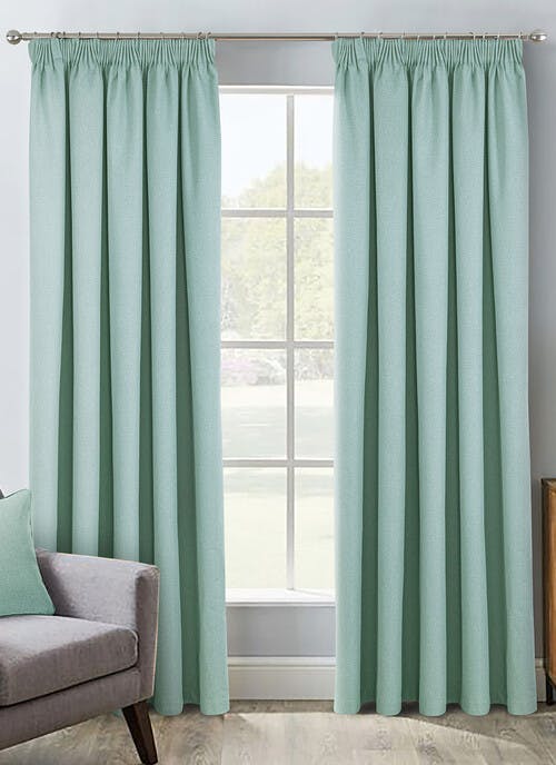 Herringbone Blackout Duck Egg Pencil Pleat Curtains