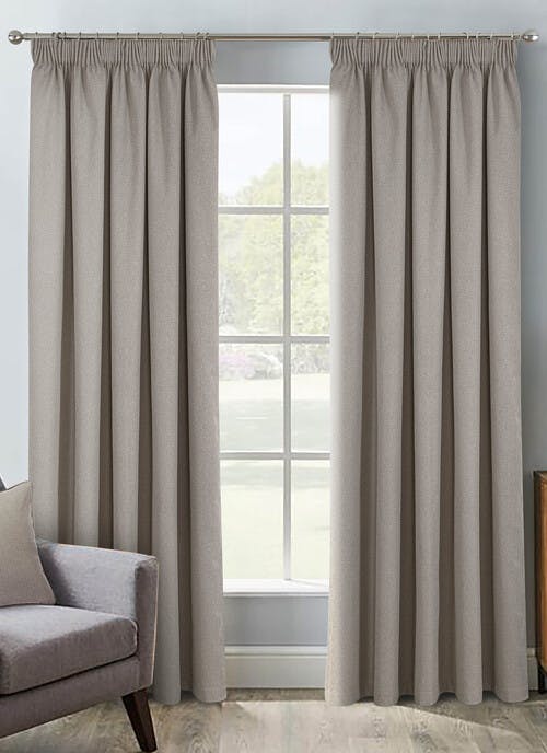 Herringbone Blackout Natural Pencil Pleat Curtains