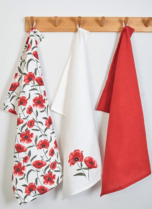 Poppy Printed Cotton 3-Pack Tea Towels