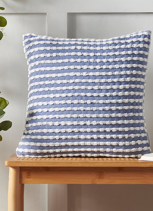 Catherine Lansfield Stab Stitch Blue Cushion