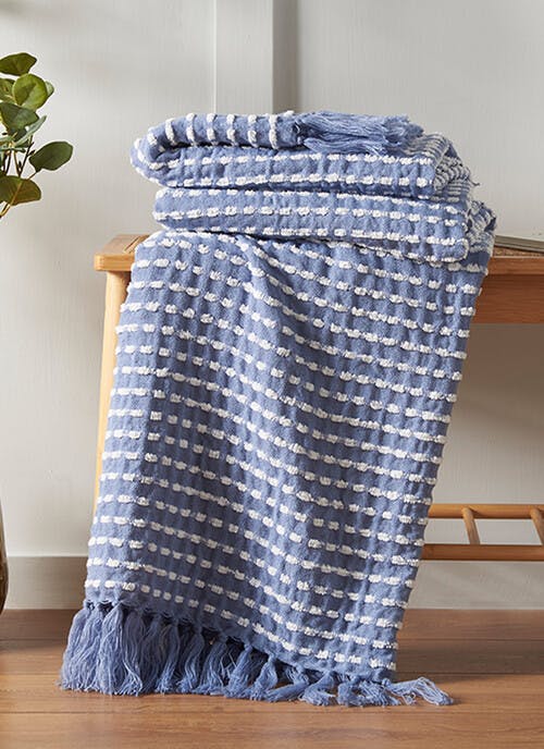 Catherine Lansfield Stab Stitch Blue Throw
