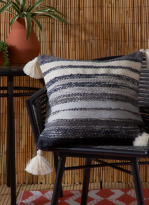 Drift Chenille Stripe Black Outdoor Cushion