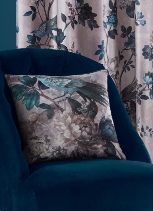 Appletree Windsford Bird Print Velvet Teal Cushion