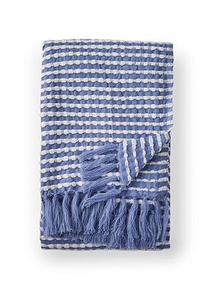Catherine Lansfield Stab Stitch Blue Throw