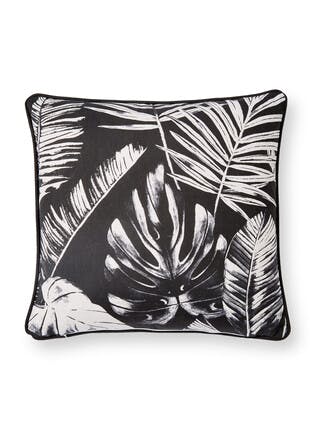 Dreams & Drapes Tahiti Leaf Print Cotton Silver Outdoor Cushion
