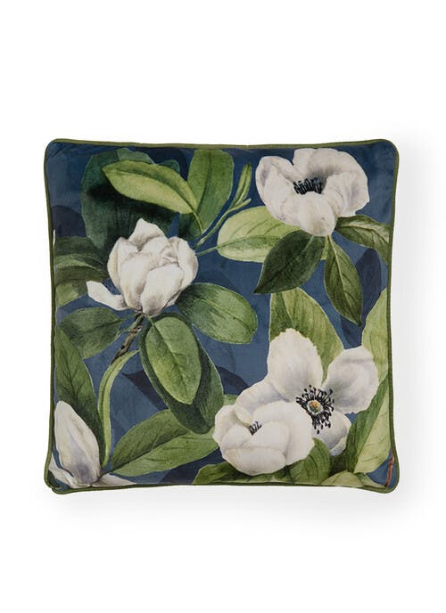 Soiree Alaya Floral Print Velvet Teal Cushion