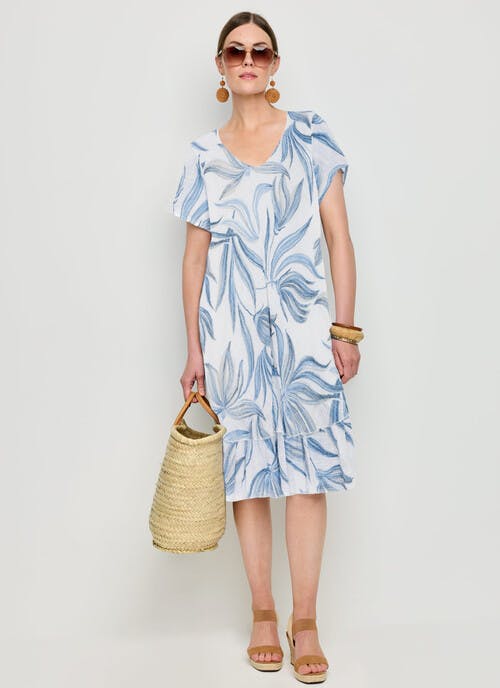 Cotton Rich Leaf Print Tiered Midi Dress 