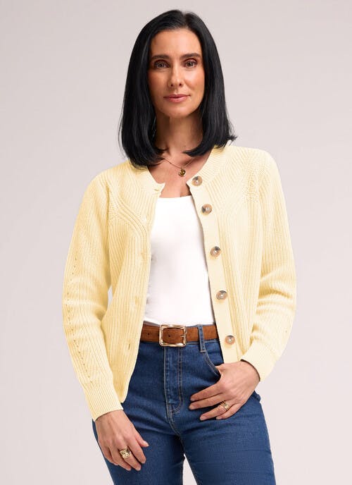 Ribbed Crew Neck Cardigan 