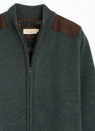 Zip Through Cardigan With Faux Suede Detail
