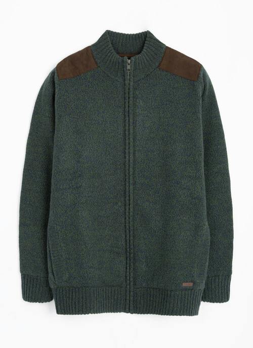 Zip Through Cardigan With Faux Suede Detail