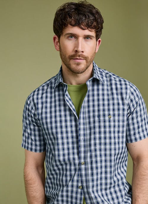 Essential Cotton Blend Check Short Sleeve Shirt