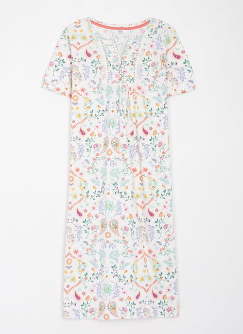 Pure Cotton Lace Trim Printed Nightdress