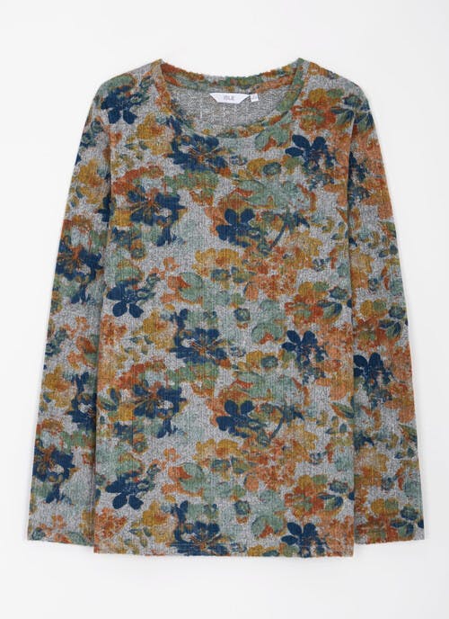 Brushed Warm Handle Ribbed Printed Top