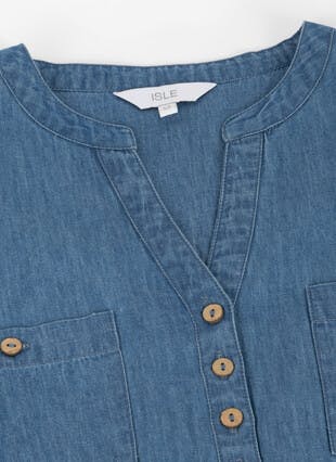 Pure Cotton Denim Notch Neck Blouse