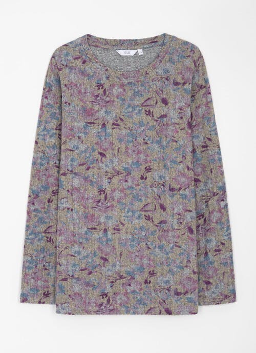 Brushed Warm Handle Ribbed Printed Top