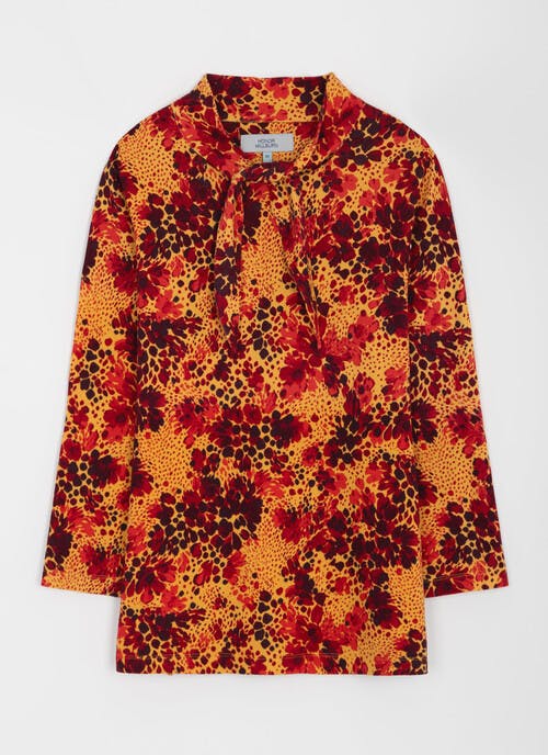 Warm Touch Tie Neck Printed Top