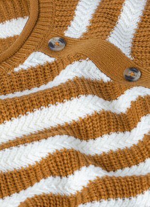 Button Detail Textured Striped Crew Neck Jumper