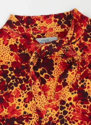 Warm Touch Tie Neck Printed Top