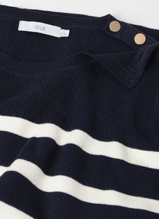 Button Detail Striped Crew Neck Jumper