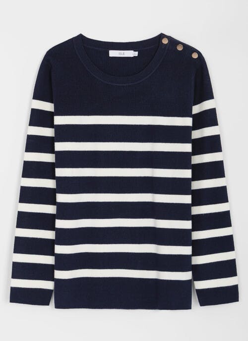 Button Detail Striped Crew Neck Jumper