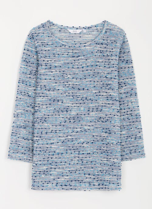Cotton Blend Textured Crew Neck Top
