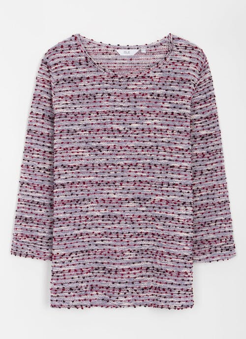 Cotton Blend Textured Crew Neck Top