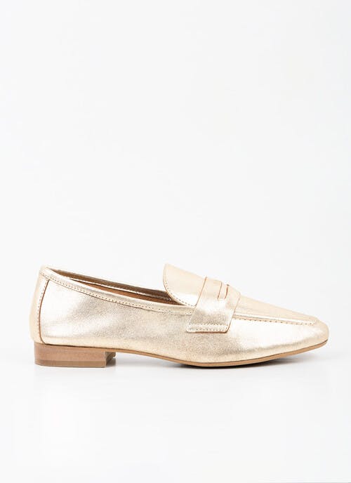 Gold Leather Slip On Loafers