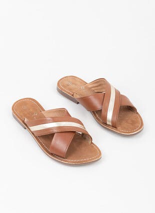 Leather Tan Open Toe Sandals 