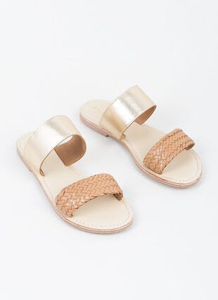 Open Toe Gold Leather Sandals