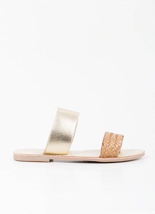 Open Toe Gold Leather Sandals