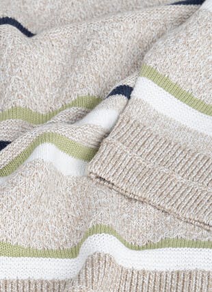 Pure Cotton Textured Stripe Crew Neck Jumper 
