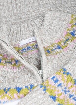 Fairisle Cable Yoke Funnel Neck Cardigan