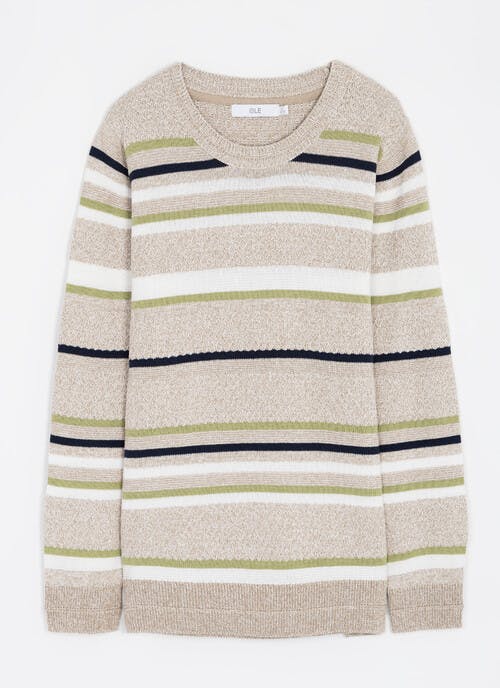 Pure Cotton Textured Stripe Crew Neck Jumper 