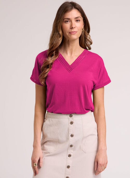 Lace Trim V Neck T-Shirt