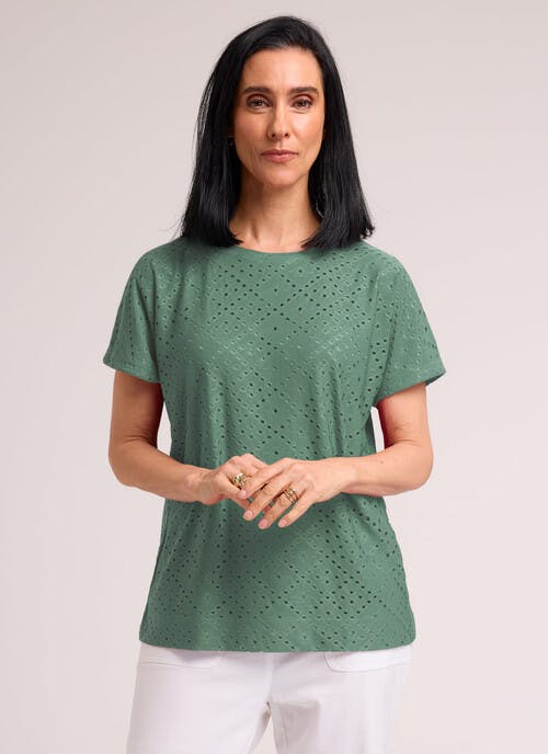 Broderie Anglaise Crew Neck Top