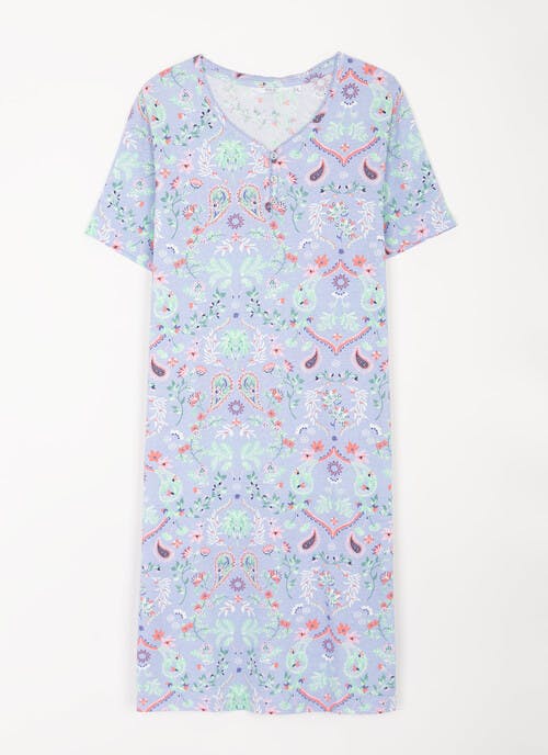 Pure Cotton Button Notch Neck Printed Nightdress