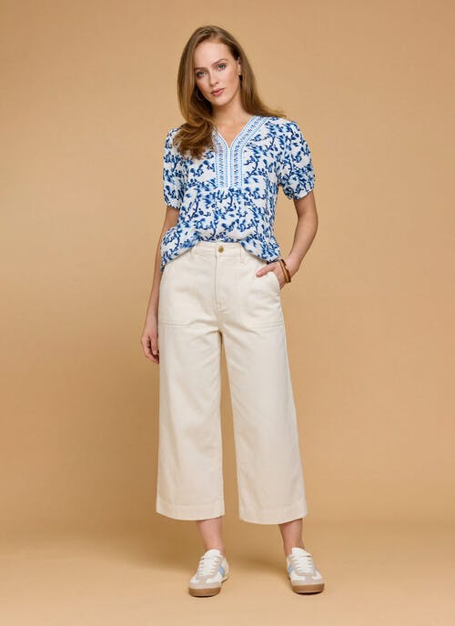 Cotton Twill Wide Leg Crop Jean