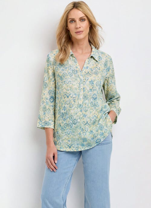 Cotton Blend Crinkle Print Blouse