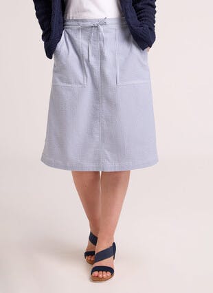 Cotton Blend Seersucker Stripe Skirt