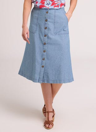 Pure Cotton Chambray Midi Skirt