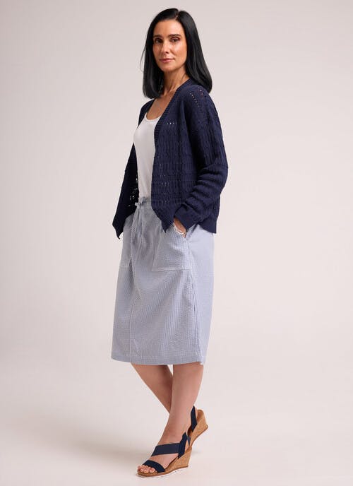 Cotton Blend Seersucker Stripe Skirt
